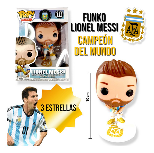 Imagen 2 de 2 de Funko Pop Messi Con Copa Del Mundo Tres Estrellas Campeones