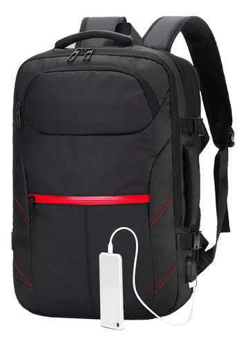 Mochila Phull Porta Notebook De 17'' Travel Viajes Impermeable Urbana De Gran Capacidad Estilo Valija Con Usb - Color Negro