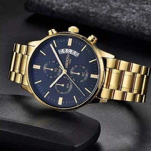 Relógio Masculino Nibosi 100% Funcional Dourado Importado