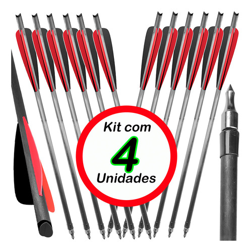 04 Flechas Xcore 8mm Carbono Balestras 150/175/185 A31 (x) Vermelho