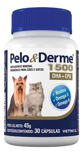 Pelo&Derme 1500mg Cães/Gatos 30 Caps