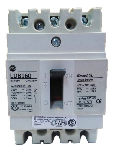 Termica Interruptor Compacto 3x 63a 16ka Record Sl G.e Llave