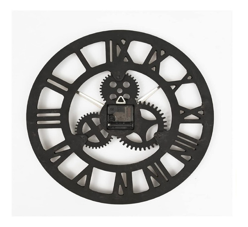 Imagen 2 de 4 de Reloj Pared Grande Calado Negro Engranaje Numero Romanos