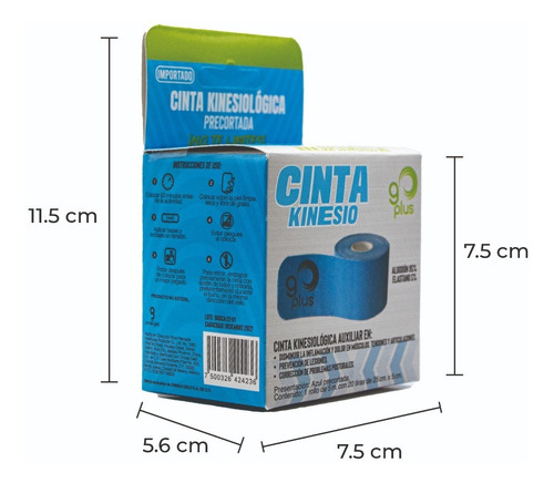 Imagen 9 de 10 de Cinta Kinesiológica Azul Go Plus 5m Pre-cortada