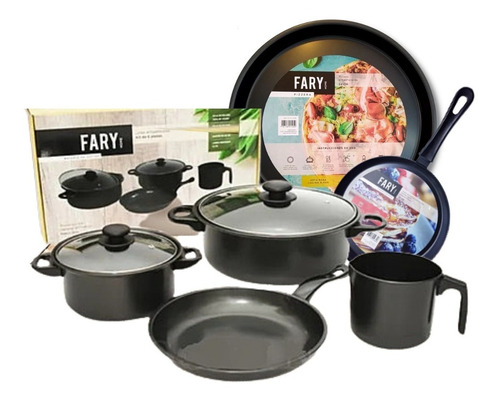 Set Ollas Cacerola Fary Home Pizzera Panquequera 6pz 