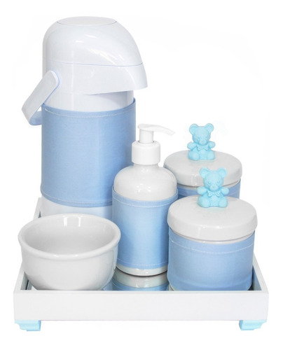 Kit de cuidado para bebês Potinho de Mel Magic Pump Kit Higiene Espelho Potes, Garrafa, Molhadeira e Porta Álcool-Gel Com Capa Ursinho Azul ursinho - x 6