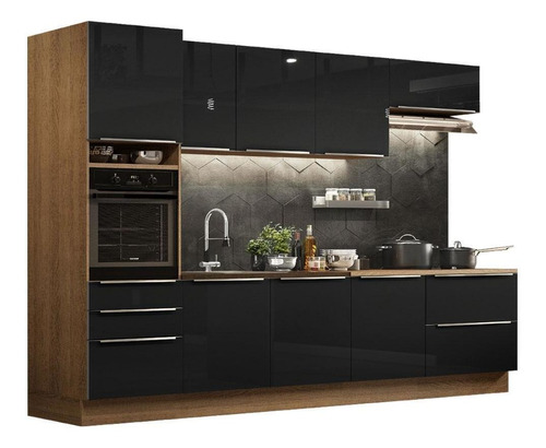 Cozinha Completa Madesa Lux 320004 Com Armário E Balcão Cor Rustic/Preto