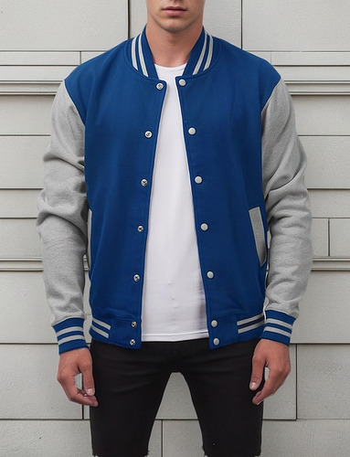 Chaqueta Bomber Deportiva De Béisbol Con Botones Para Hombre