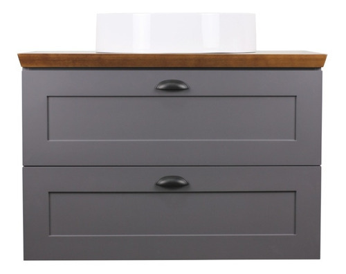 Gabinete Nordic Provence 2 Gavetas 80cm Completo Mazzu Cor do móvel Grafite/Ipê