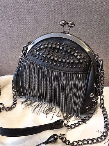 Cartera Gótica Elegante, Cadenas, Pirámides Y Cierre Vintage