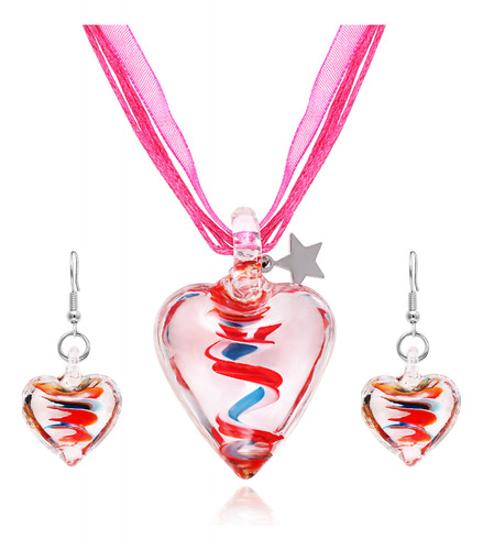 Aretes Mujer Love Heart Pendant Necklace Murano Color Handma