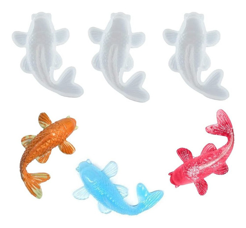 3 Moldes De Resina Koi Fish Goldfish Silicona Para Fundición