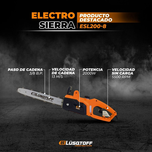 Imagen 6 de 7 de Electrosierra Motosierra Lusqtoff 2000w Esl200-8