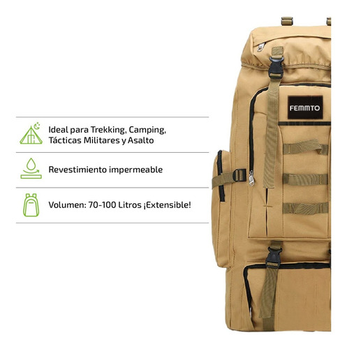 Imagen 6 de 8 de Mochila Tactica Camping 70-100 Lts Mochilero Ampliable