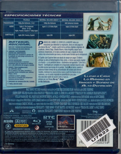 Película Piratas Del Caribe Dead Man Chest Blu-ray Original (Usado)