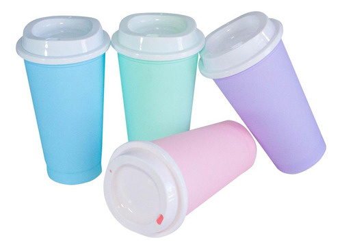 50 Vaso Reutilizable Tipo Starbucks Mug Tapa Colores Pastel