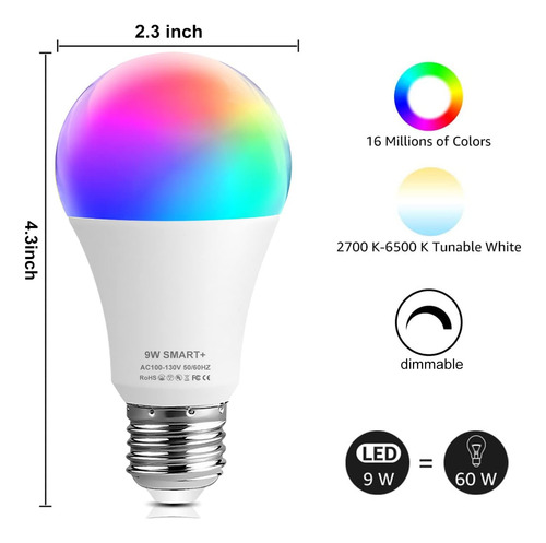 Bombillas Led Inteligentes Bluetooth Wifi, Rgbcw Que Cambian