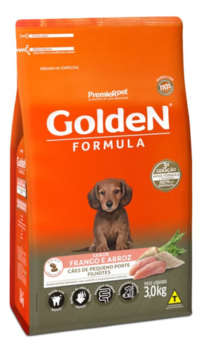 Golden Formula Cães Filhotes Pequeno Porte Frango Arroz 3kg