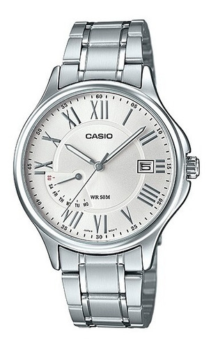 Relogio Casio Mtp-e116d-1/7 Aço Numeros Romanos Clássico Calendario Wr50m Original Pronta Entrega Nf Mtpe116