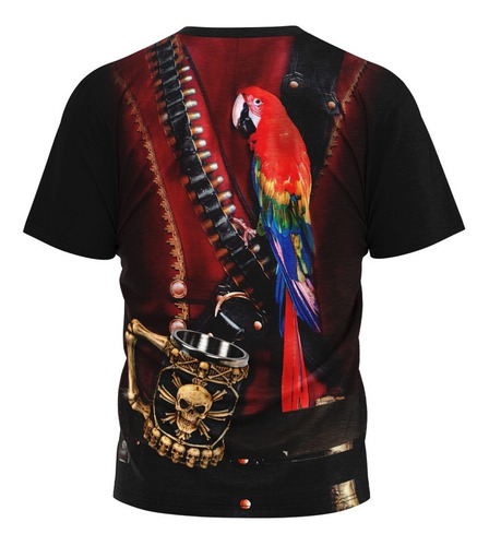 Camiseta Camisa Pirata 3d Uniforme Blusa Estampa Total M 012