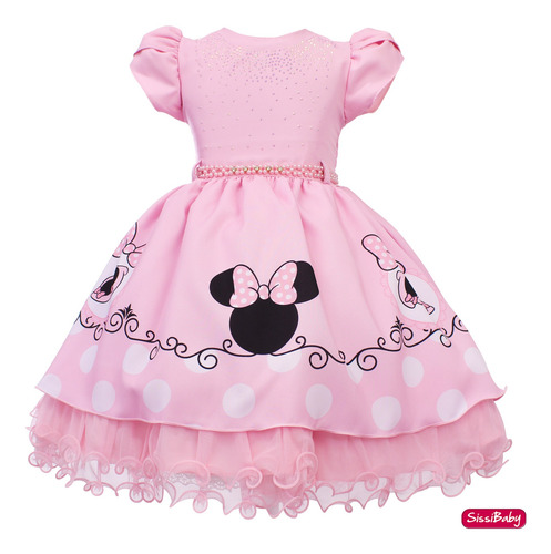 Vestido Infantil Minnie Rosa Princesa Aniversário Festa