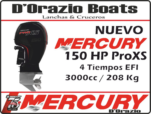 Imagen 1 de 15 de Motor Fuera De Borda Mercury 150 Hp 4 Tiempos Proxs Dorazio