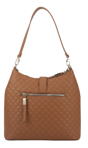 Bolsa Dama Perry Ellis Interior Amplio Correa Ajustable Color Camel Diseño De La Tela Rayas