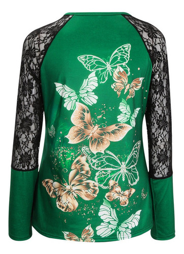 Mujer Tops Manga Larga Estampado Mariposa Cremallera Cuello