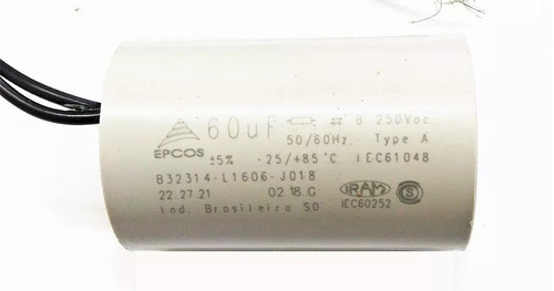 Capacitor Permanente 60uf 250 Vca Fios Epcos Promoção Origin