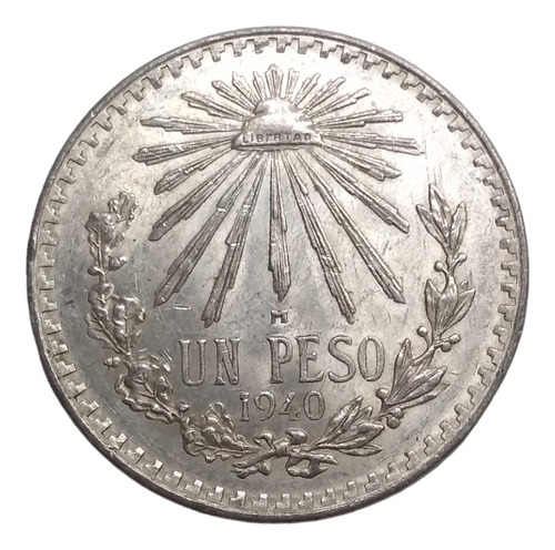 Moneda 1 Peso Resplandor Plata Ley 720 Año 1940 Nueva 
