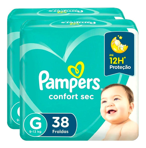 Kit Fraldas Pampers Confort Sec G - 2 Pacotes 38 Unidades