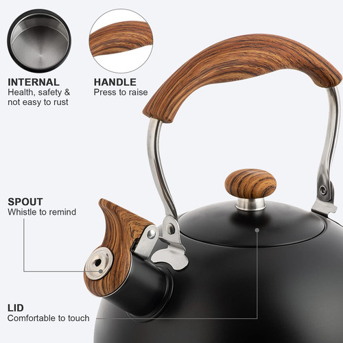 Tetera Tedswait Whistling De 2,5 L Con Mango De Madera, Colo