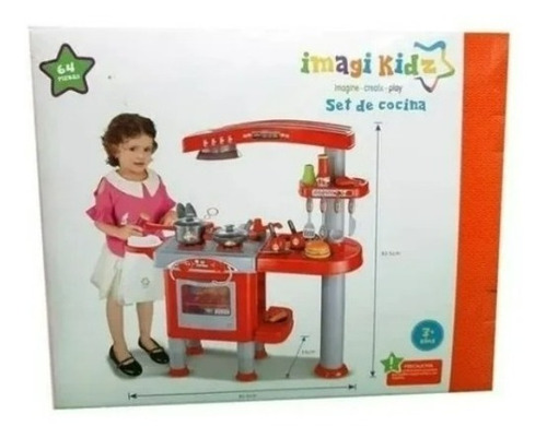 Set Cocina Infantil Imagi Kidz 64 Piezas Color Rojo
