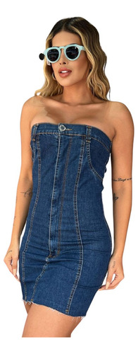 Vestido Tomara Que Caia C/ Botão Planet Girls Jeans Escuro