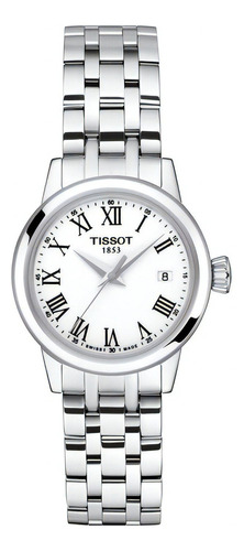 Reloj Mujer Tissot Classic Dream Acero Carátula Blanca Color Del Fondo Blanco