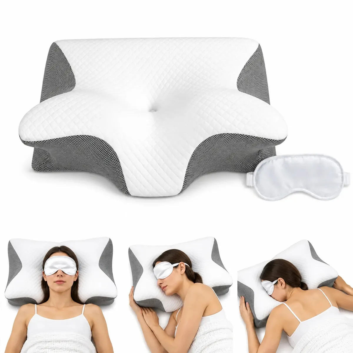 BETWO Travesseiro Cervical Ortopédico em Espuma de Memória, Coluna Inteligente, Anatômico e Ergonômico para Pescoço e Coluna,Suporte para Pescoço e Ombros, para Dormir de Lado e de Costas, Cinza