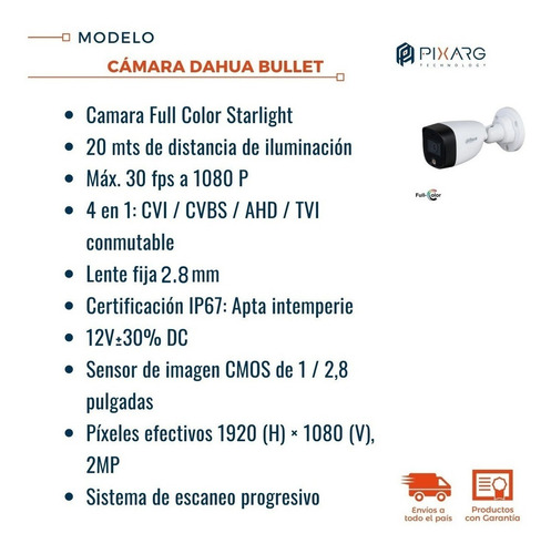 Imagen 2 de 9 de Cámara Dahua Bullet 2mpx Full Color 24hs Luz Led Ext Cuotas