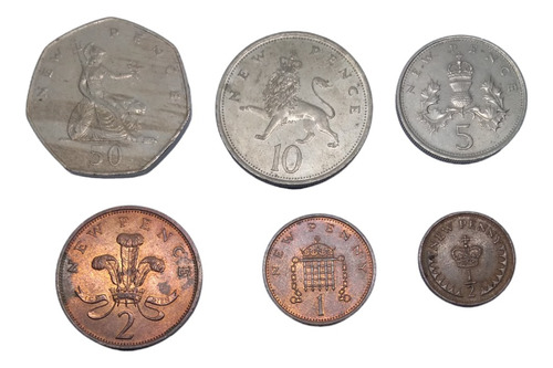  Monedas Inglaterra De 50 Pence A 1/2 New Penny 6 Piezas 