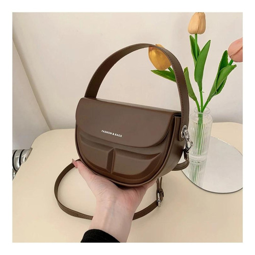 Mini Bags Carteras De Mujer Cuero Pu Rigida Cartera De Lujo Acabado De Los Herrajes Plateados Color Marrón Correa De Hombro Marrón Diseño De La Tela Liso