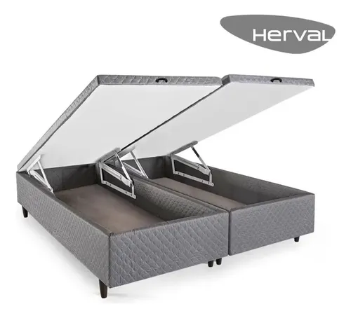 Box Baú Queen Herval Idea, Molas, Cinza, 46x158x198 Cm Cor Cinza