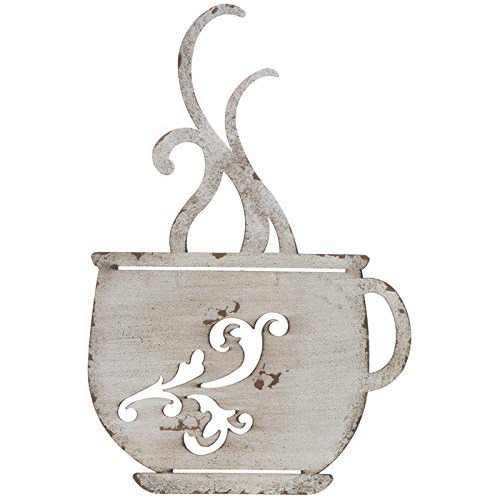 Everydecor - Taza De Cafe De Metal Blanco Antiguo Para Decor