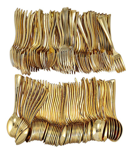 Qianyu 144 Cucharas Doradas Desechables De Plástico Y 72