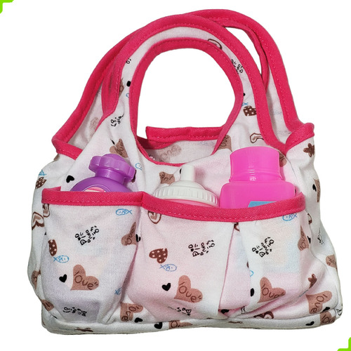 Bolsa Bolsinha Baby Boneca C/ 8 Acessorios Rosa Menina 