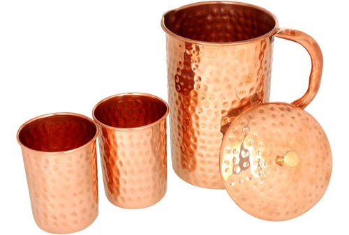 Zap Impex Puro Cobre Martillado Jarra Con 2 Vasos Para Los B