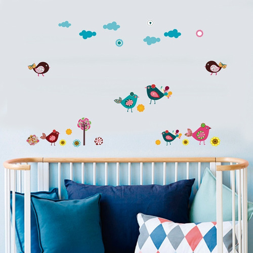 Imagen 3 de 3 de Vinilos Decorativos Pajaritos Arcoiris Flores