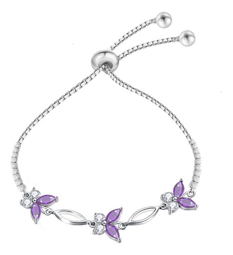 Nieboa S925 Pulseras De Mariposa Moradas De Plata De Ley Par