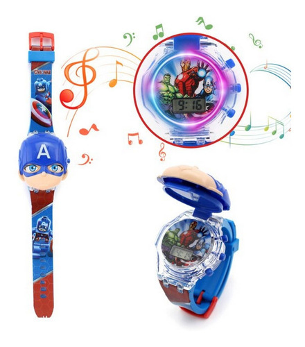 Reloj Niños Digital Luces Sonido Tapa Capitan America