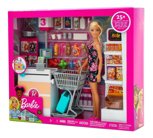 Barbie Muñeca Set De Juego Supermercado + Accesorios Mattel