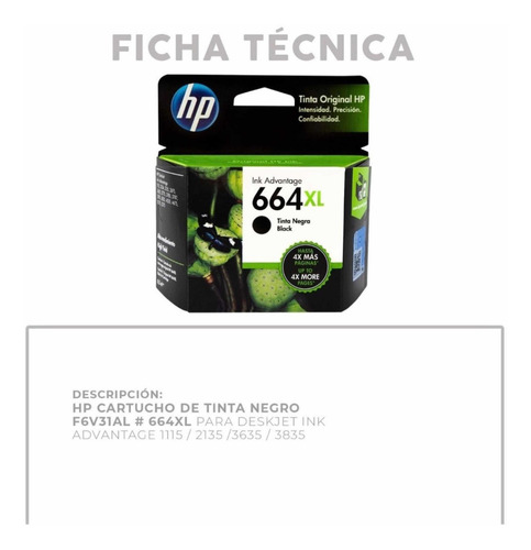 Imagen 4 de 4 de Cartucho Tinta Hp 664xl Negro Original F6v31a