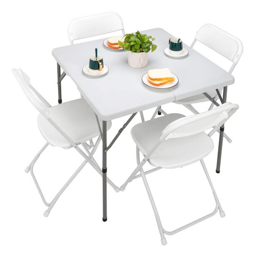 Juego De Comedor Al Aire Libre 5 Piezas Con 4 Sillas Blancas